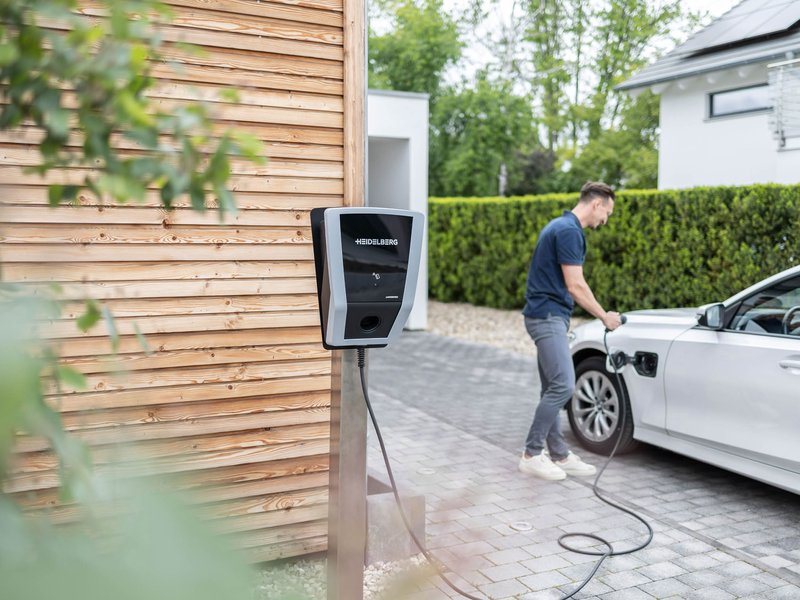Wallbox und ein Auto das gerade mit Solarstrom betankt wird